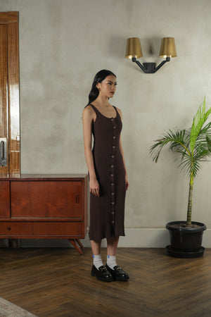 Noir Sur Blanc Myra Midi Dress Coffee