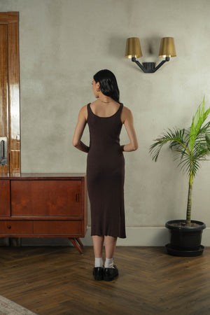 Noir Sur Blanc Myra Midi Dress Coffee