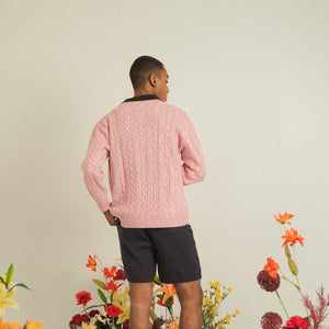
            
                Load image into Gallery viewer, Noir Sur Blanc Men Varsity Pullover Candy Pink
            
        