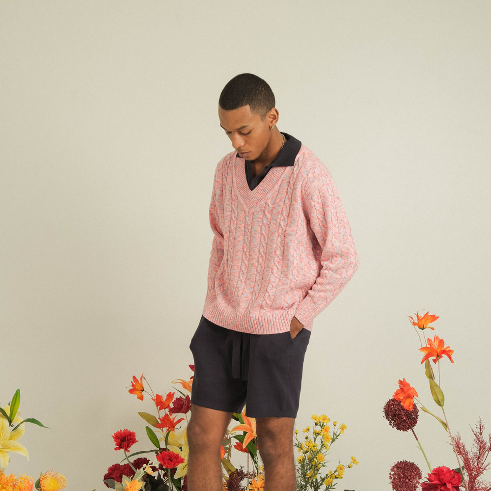 
            
                Load image into Gallery viewer, Noir Sur Blanc Men Varsity Pullover Candy Pink
            
        