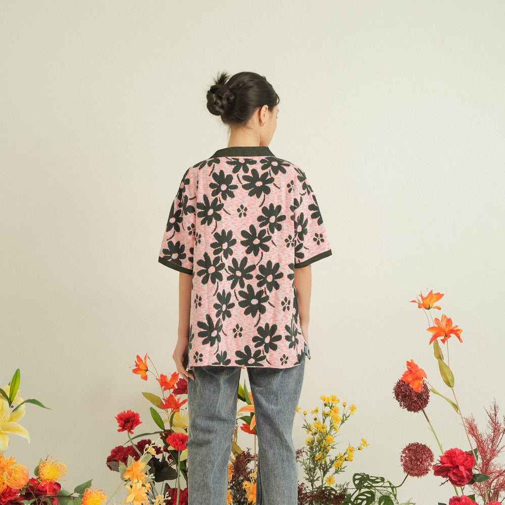 Noir Sur Blanc Flora Lounge Shirt Candy Pink / Dark Green