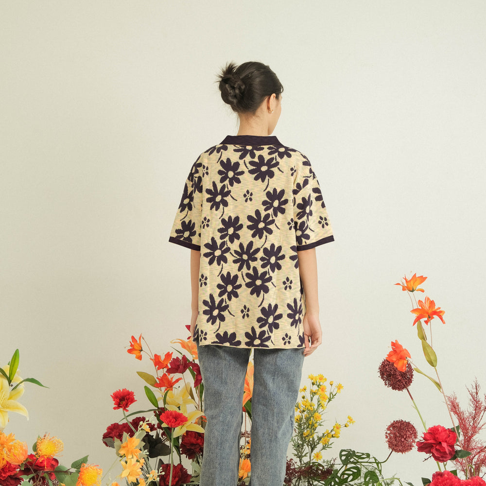 Noir Sur Blanc Flora Lounge Shirt Candy Yellow / Navy