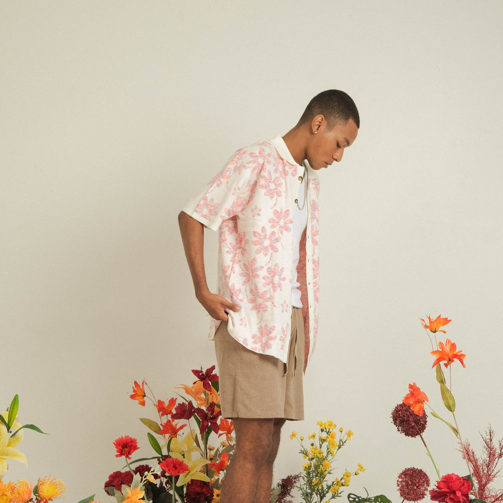 Noir Sur Blanc Men Flora Lounge Shirt Off-white / Candy Pink