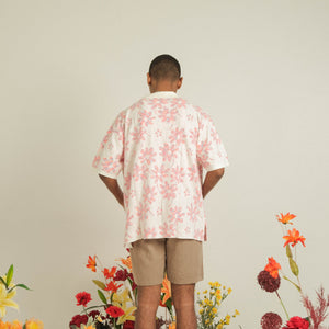 Noir Sur Blanc Men Flora Lounge Shirt Off-white / Candy Pink