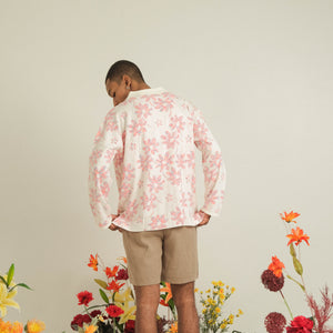 Noir Sur Blanc Men Flora Lounge Shirt Long Sleeve Off-white / Candy Pink