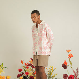 Noir Sur Blanc Men Flora Lounge Shirt Long Sleeve Off-white / Candy Pink