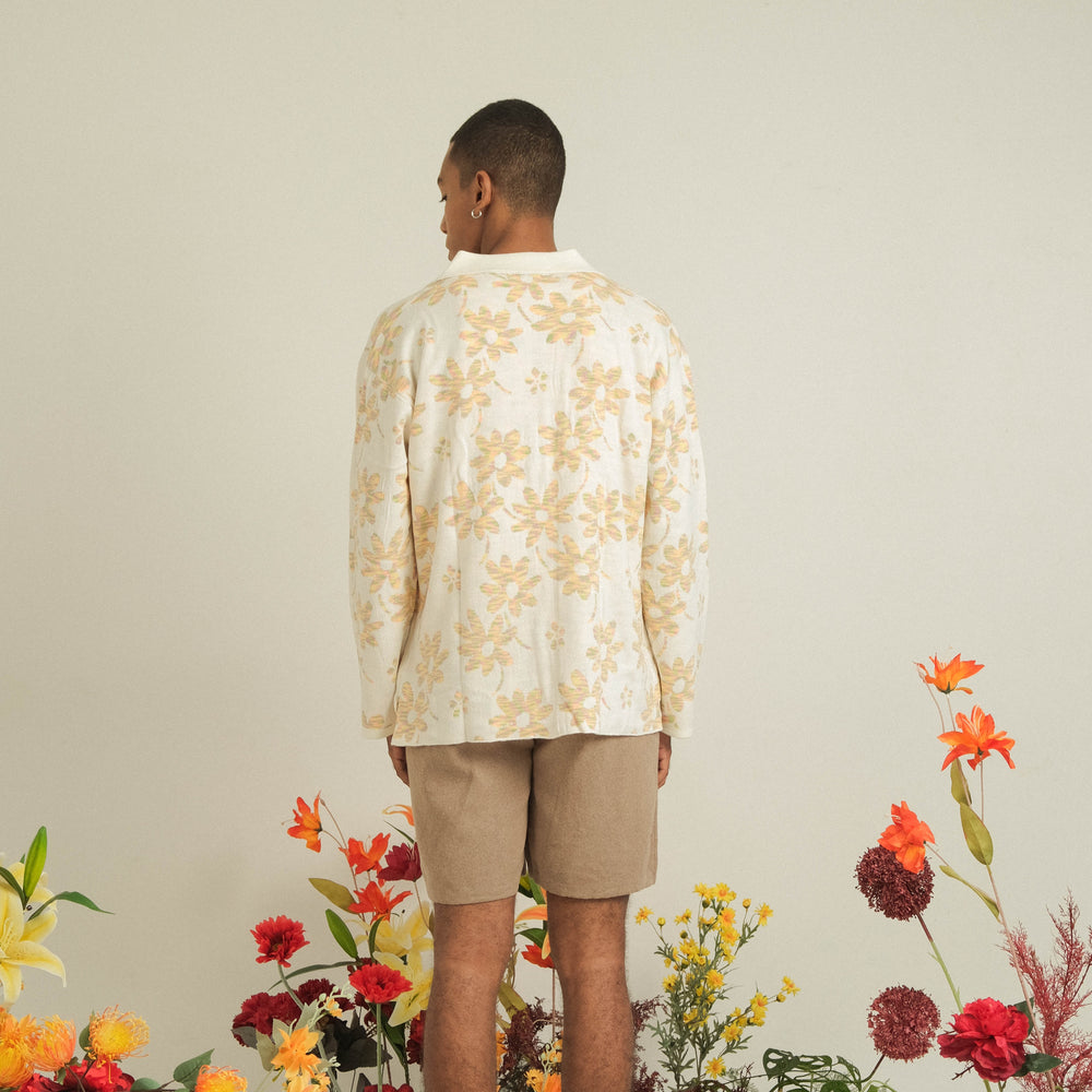 Noir Sur Blanc Men Flora Lounge Shirt Long Sleeve Off-white / Candy Yellow