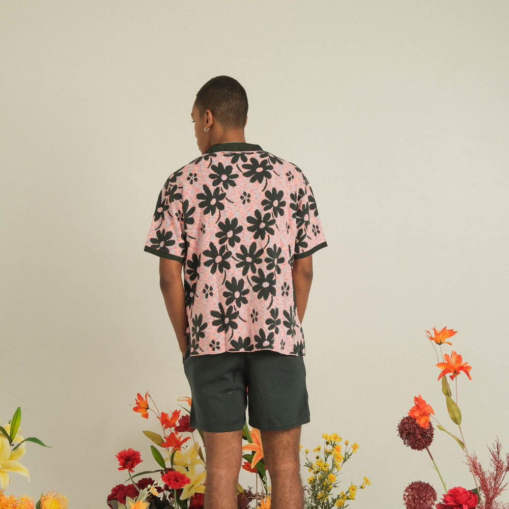 
            
                Load image into Gallery viewer, Noir Sur Blanc Men Flora Lounge Shirt Candy Pink / Dark Green
            
        