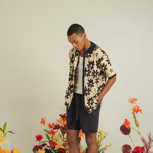 Noir Sur Blanc Men Flora Lounge Shirt Candy Yellow / Navy