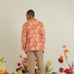 Noir Sur Blanc Men Flora Lounge Shirt Long Sleeve Brick / Candy Pink