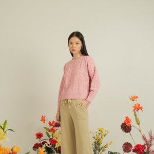 
            
                Load image into Gallery viewer, Noir Sur Blanc Cropped Cable Pullover Candy Pink
            
        