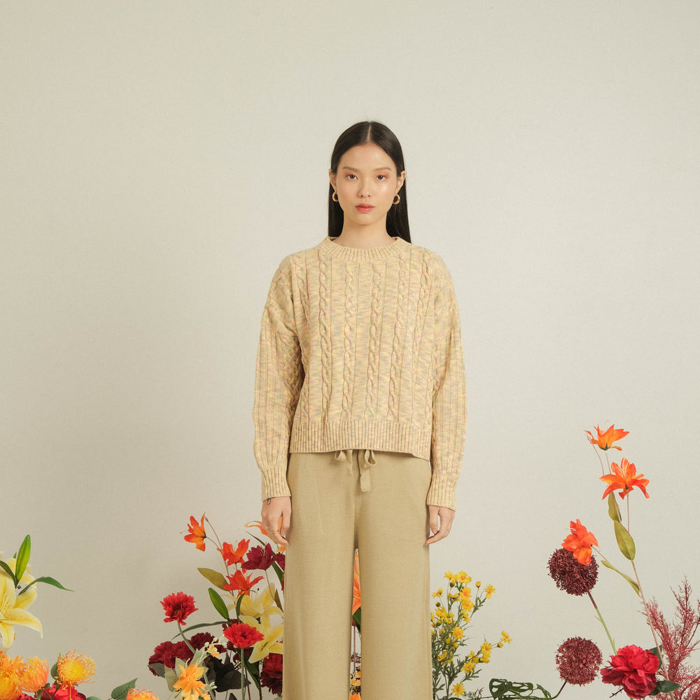 Noir Sur Blanc Cropped Cable Pullover Candy Yellow