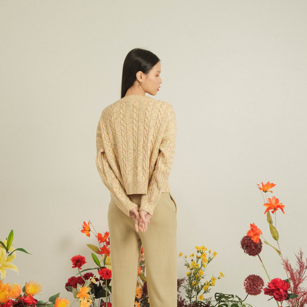 Noir Sur Blanc Cropped Cable Pullover Candy Yellow