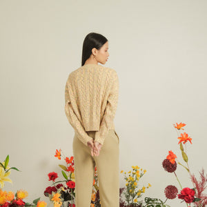 Noir Sur Blanc Cropped Cable Pullover Candy Yellow
