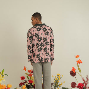 Noir Sur Blanc Men Flora Lounge Shirt Long Sleeve Candy Pink / Dark Green