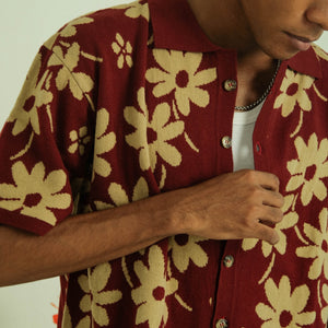 
            
                Load image into Gallery viewer, Noir Sur Blanc Flora Lounge Shirt Maroon / Sand
            
        