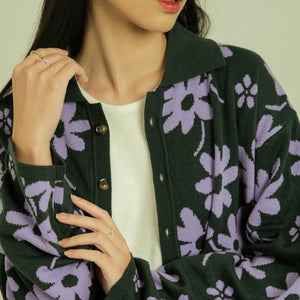 Noir Sur Blanc Flora Lounge Shirt Long Sleeve Dark Green / Lilac