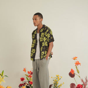 Noir Sur Blanc Men Flora Lounge Shirt Misty Grey / Sage