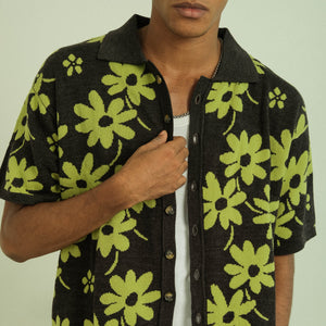 Noir Sur Blanc Men Flora Lounge Shirt Misty Grey / Sage