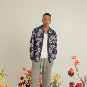 Noir Sur Blanc Men Flora Lounge Shirt Long Sleeve Dark Green / Lilac