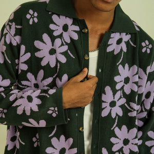 Noir Sur Blanc Men Flora Lounge Shirt Long Sleeve Dark Green / Lilac