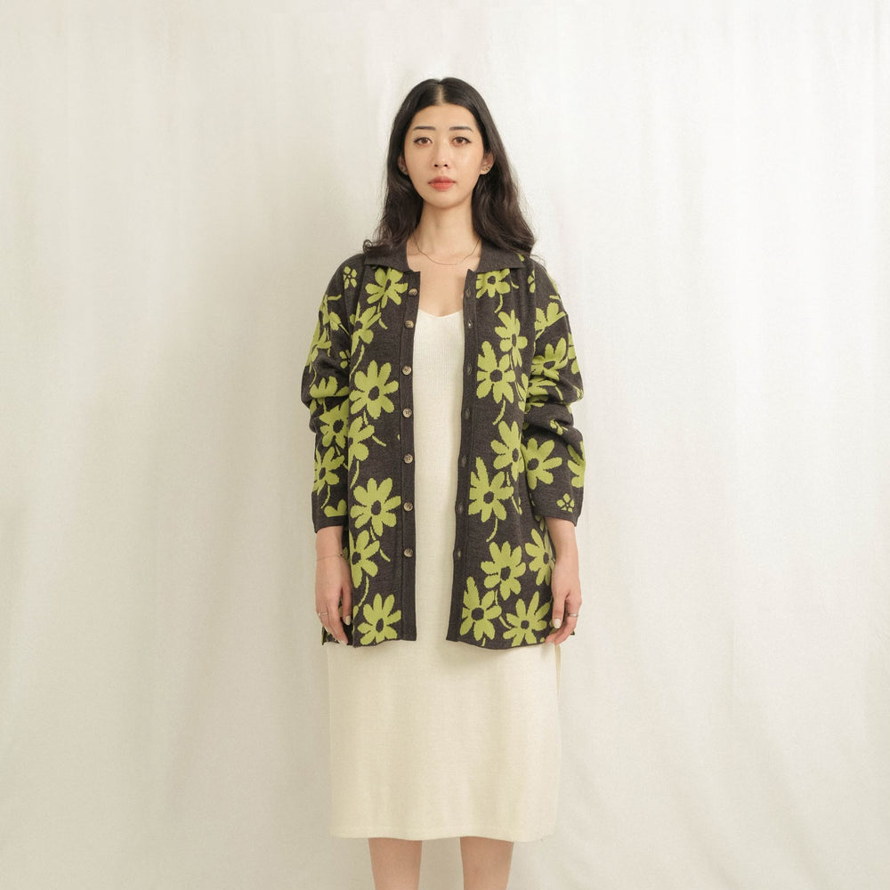 Noir Sur Blanc Flora Lounge Shirt Long Sleeve Misty Grey / Sage