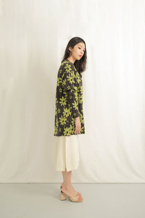 Noir Sur Blanc Flora Lounge Shirt Long Sleeve Misty Grey / Sage