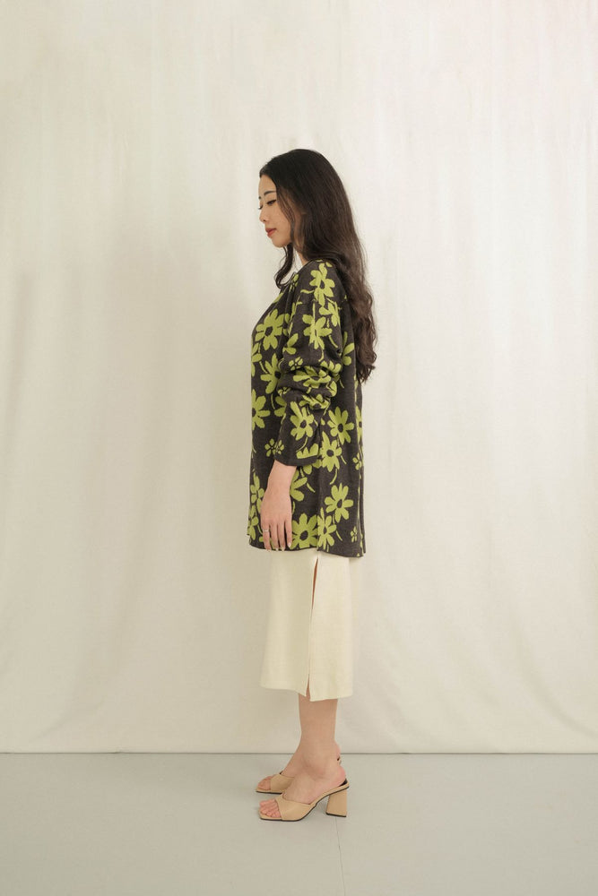 Noir Sur Blanc Flora Lounge Shirt Long Sleeve Misty Grey / Sage