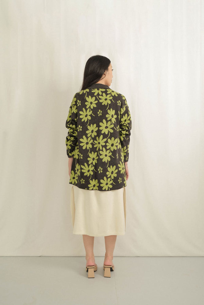 Noir Sur Blanc Flora Lounge Shirt Long Sleeve Misty Grey / Sage