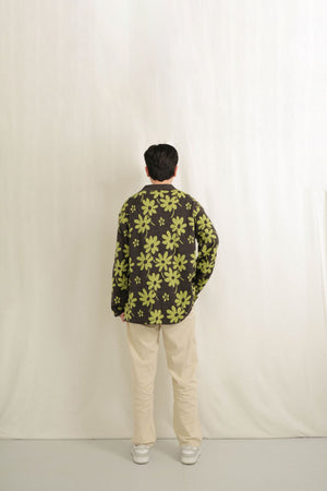 Noir Sur Blanc Men Flora Lounge Shirt Long Sleeve Misty Grey / Sage