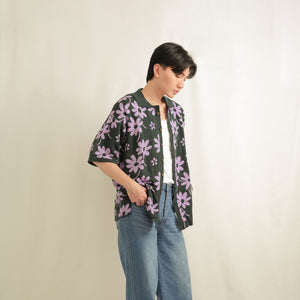 Noir Sur Blanc Men Flora Lounge Shirt Dark Green / Lilac
