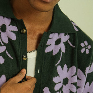 Noir Sur Blanc Men Flora Lounge Shirt Dark Green / Lilac