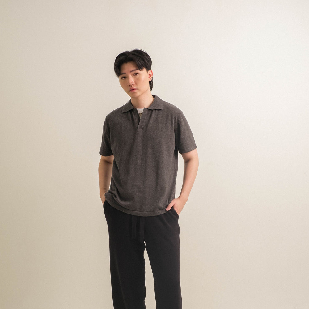 Noir Sur Blanc Men Basic Polo Knit Dark Grey