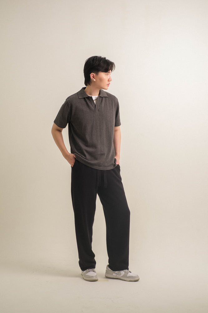 Noir Sur Blanc Men Basic Polo Knit Dark Grey