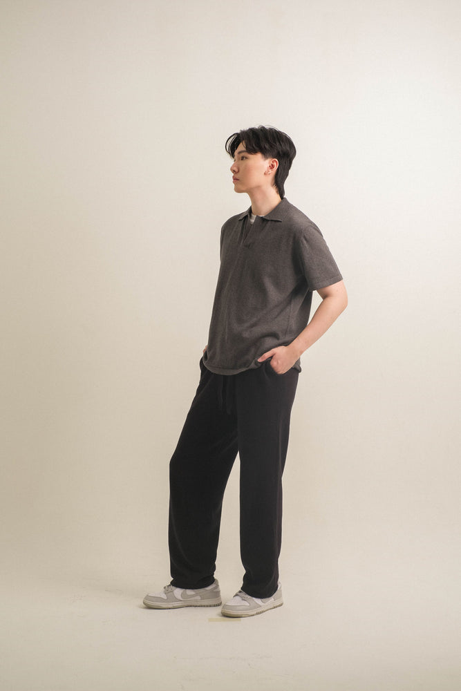 Noir Sur Blanc Men Basic Polo Knit Dark Grey