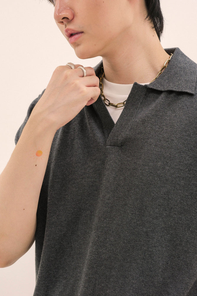 Noir Sur Blanc Men Basic Polo Knit Dark Grey