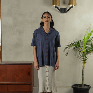Noir Sur Blanc Pointelle Shirt Slate Blue