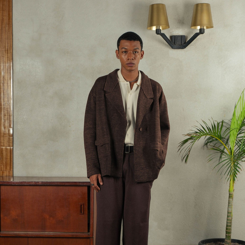 Noir Sur Blanc Men Melange Blazer Coffee