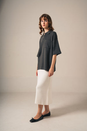 Noir Sur Blanc Half Zip Shirt Solid Grey