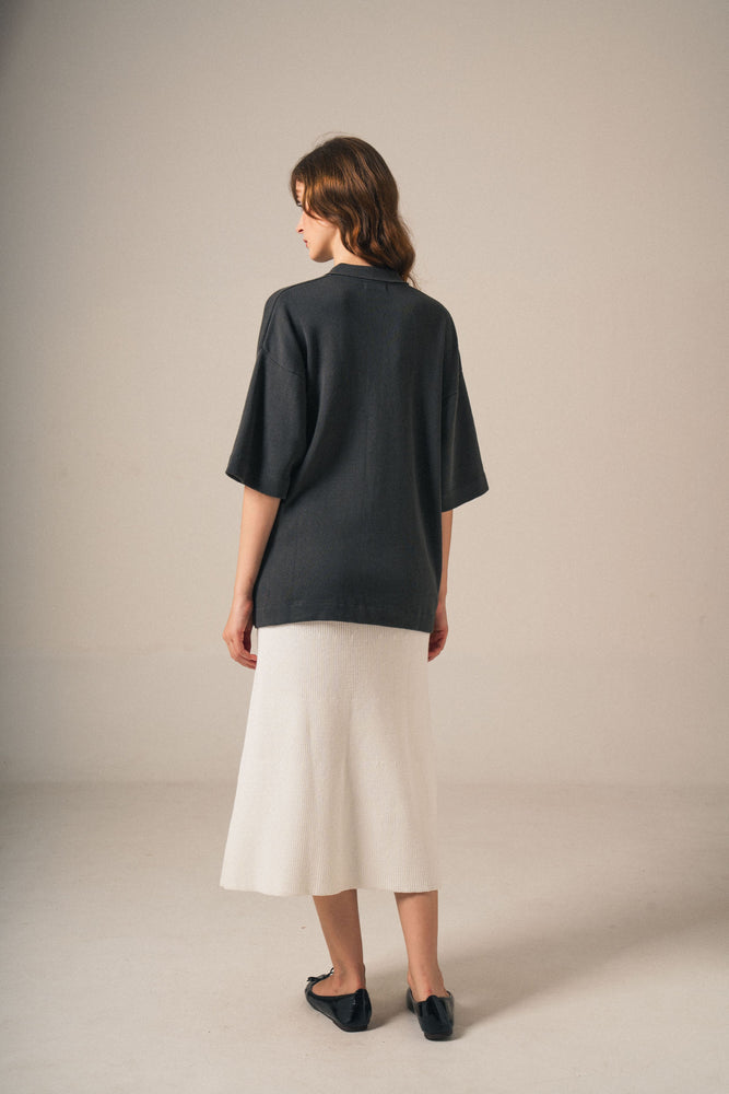 Noir Sur Blanc Half Zip Shirt Solid Grey