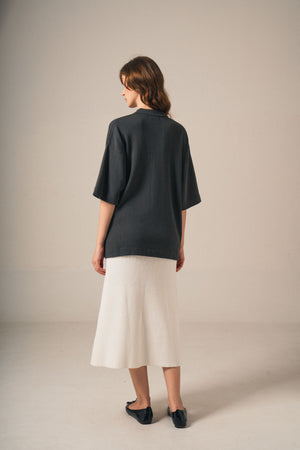 Noir Sur Blanc Half Zip Shirt Solid Grey