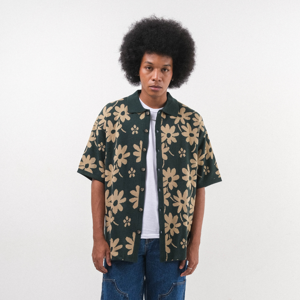 Noir Sur Blanc Men Flora Lounge Shirt Cactus