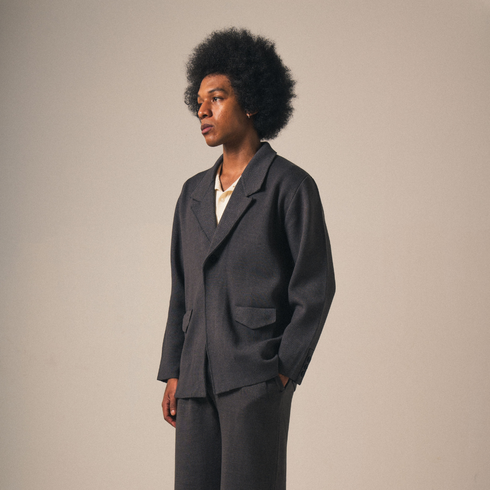 Noir Sur Blanc Men Melange Blazer Dark Grey