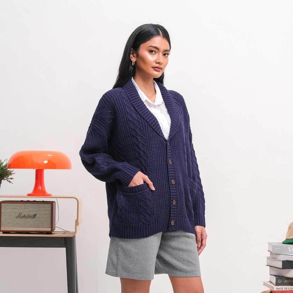 Noir Sur Blanc Preppy Cardigan Navy