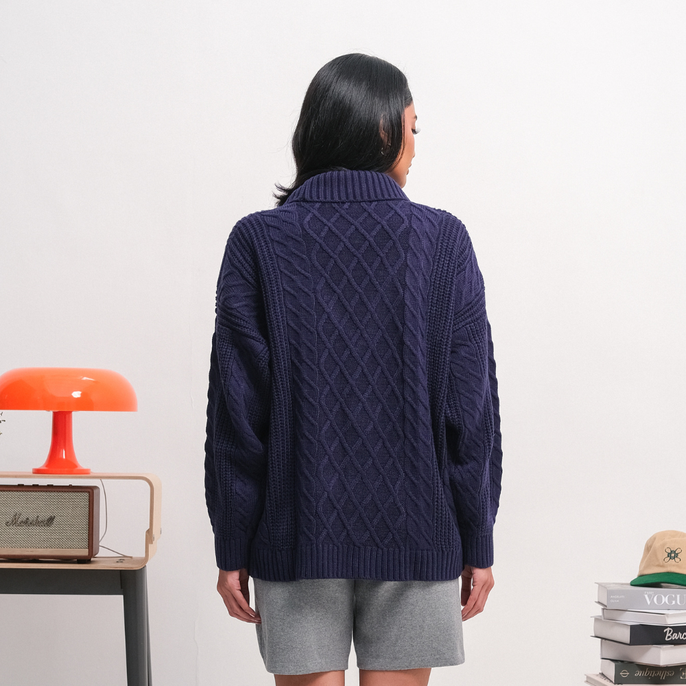 Noir Sur Blanc Preppy Cardigan Navy