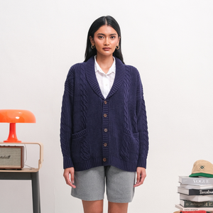 Noir Sur Blanc Preppy Cardigan Navy