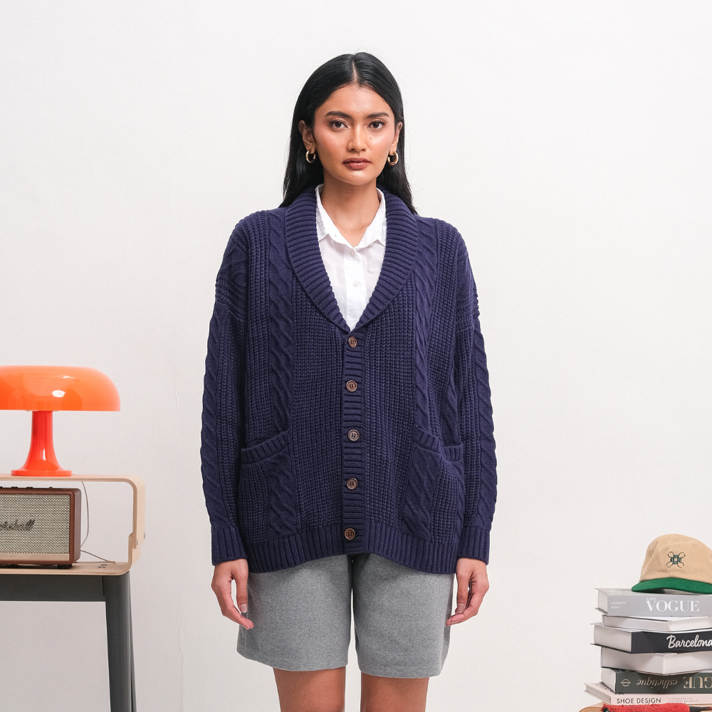 Noir Sur Blanc Preppy Cardigan Navy