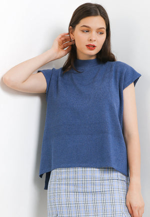 Net Short Sleeve Blue Melange