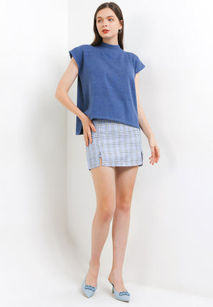 Net Short Sleeve Blue Melange