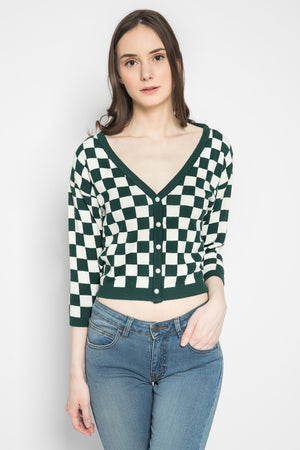 Checkered Cardigan Green